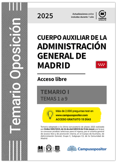 Temario: Cuerpo auxiliar de la Administración general de Madrid. 2025. TOMO I