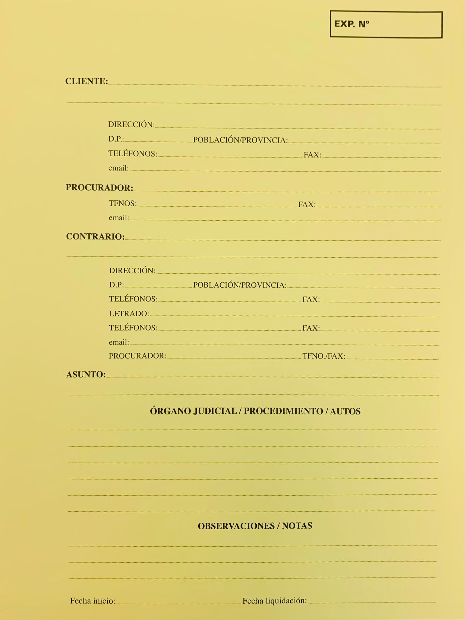 Carpetas de expedientes para Abogados / Graduados Sociales / Procuradores. Color Amarrillo.