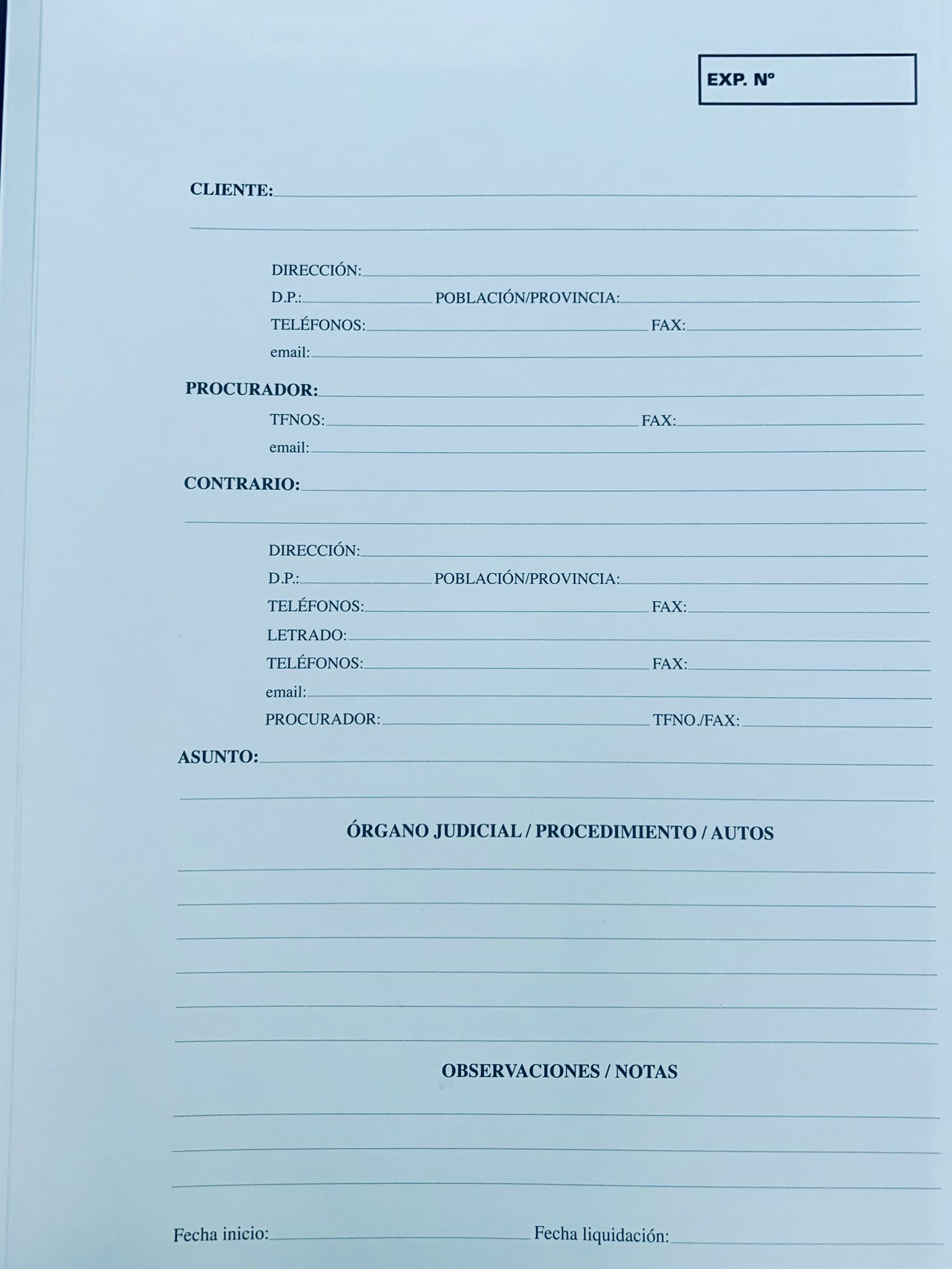 Carpetas de expedientes para Abogados / Graduados Sociales / Procuradores. Color Azul.
