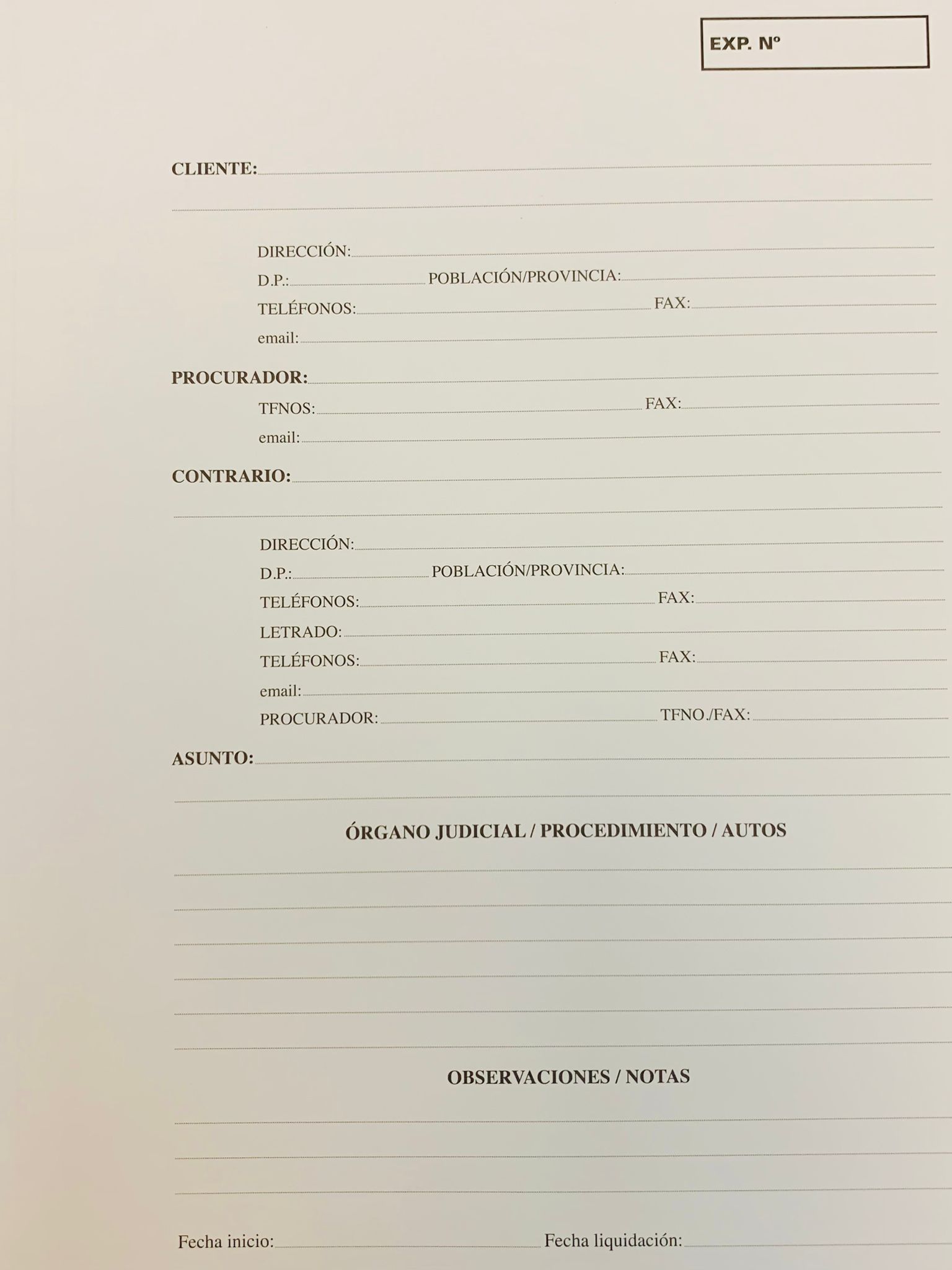Carpetas de expedientes para Abogados / Graduados Sociales / Procuradores. Color Blanco.