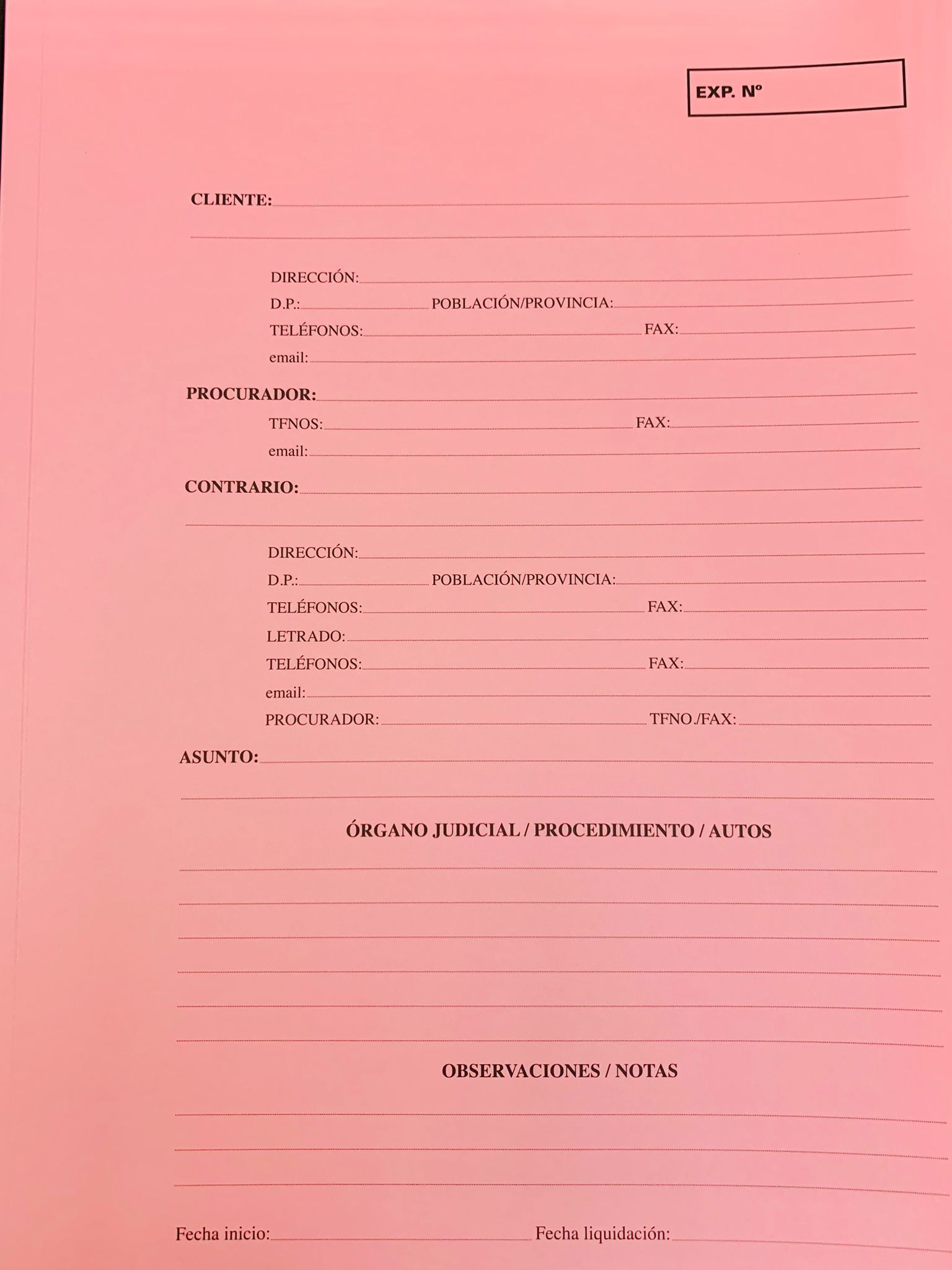 Carpetas de expedientes para Abogados / Graduados Sociales / Procuradores. Color Rosa.