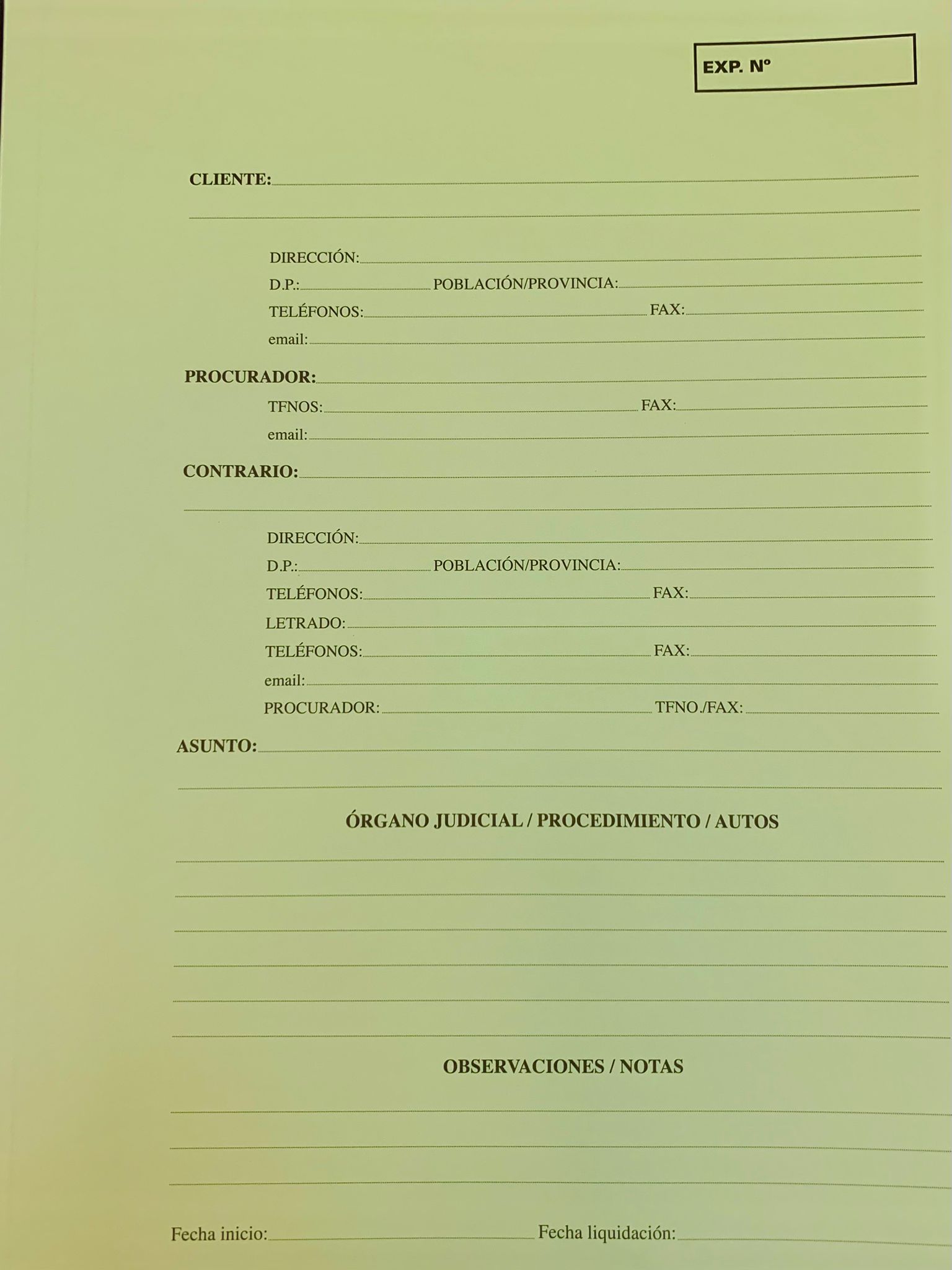 Carpetas de expedientes para Abogados / Graduados Sociales / Procuradores. Color Verde.